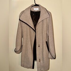 Calvin Klein Tan Trench Coat with Black Accents